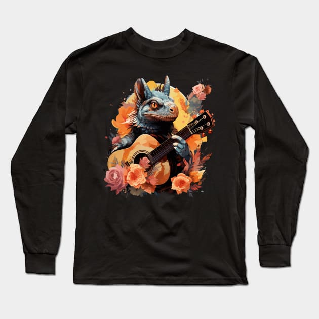 Iguana Playing Guitar Long Sleeve T-Shirt by JH Mart
